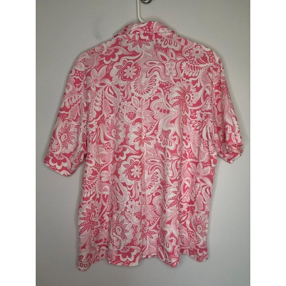 ERIKA Linen Blend Button Up Short Slv Shirt Womens XL Pink Floral Beach Summer - Picture 3 of 6